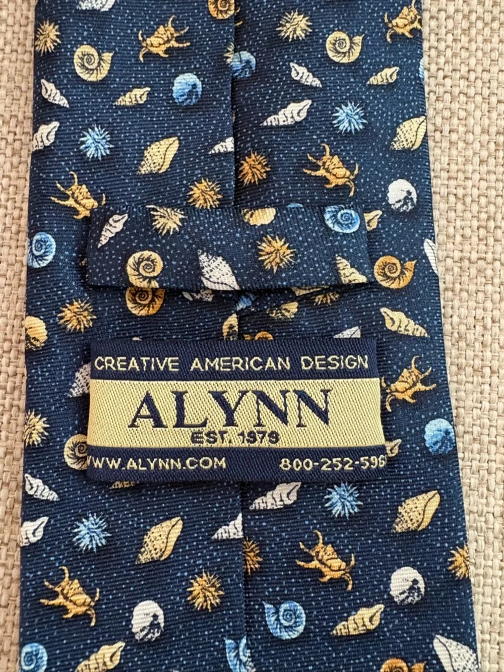 Alynn “What the Shell?!” Silk Tie Navy Seashell Crab Novelty Print
